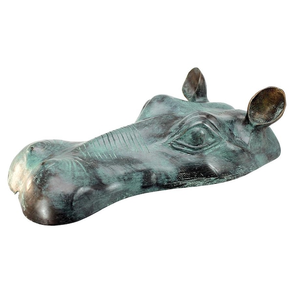 Spitting Hippo Head Solid Bronze Garden Statue